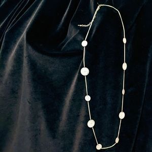 White Summer Chain Necklace with filigree white disks Long Costume Fashion